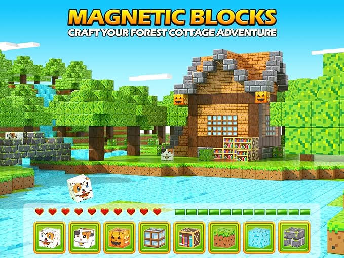 Magnetic Blocks - 100PCS Build Mine Magnet World Forest Cottage Craft Set | Building Toys for Boys Girls Age 3-5 5-7 8-12, Construction Craft Sensory Toys Birthday Gifts for 3+ Years Old STEM Learning