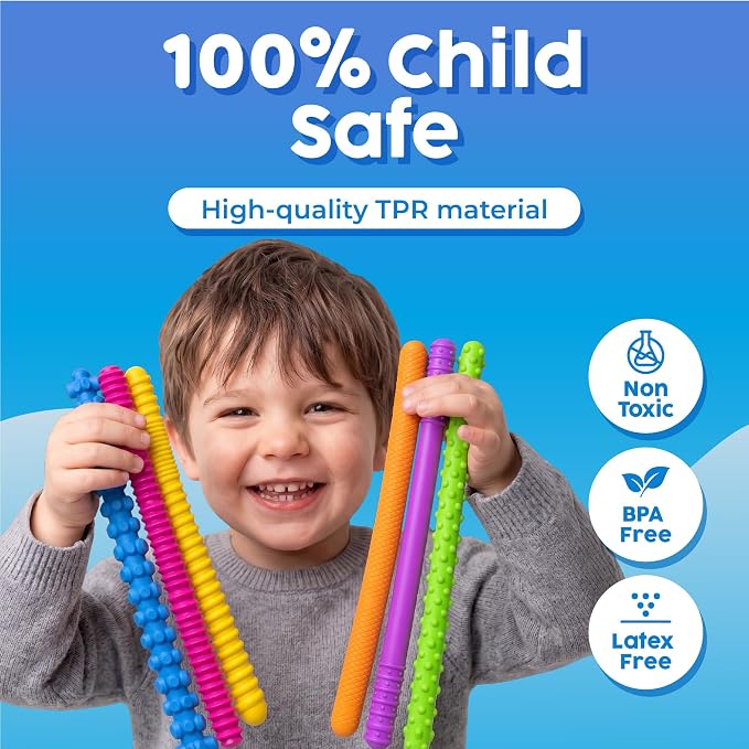 BUNMO Silicone Sensory Toys – 6 Pack Fidget Worms Toy Set | Stretchy Noodles for Kids | Bright, Textured, Fun Stretchy String Noodles Fidget Toy for Tactile Play | Sensory Toys for Kids 5-7