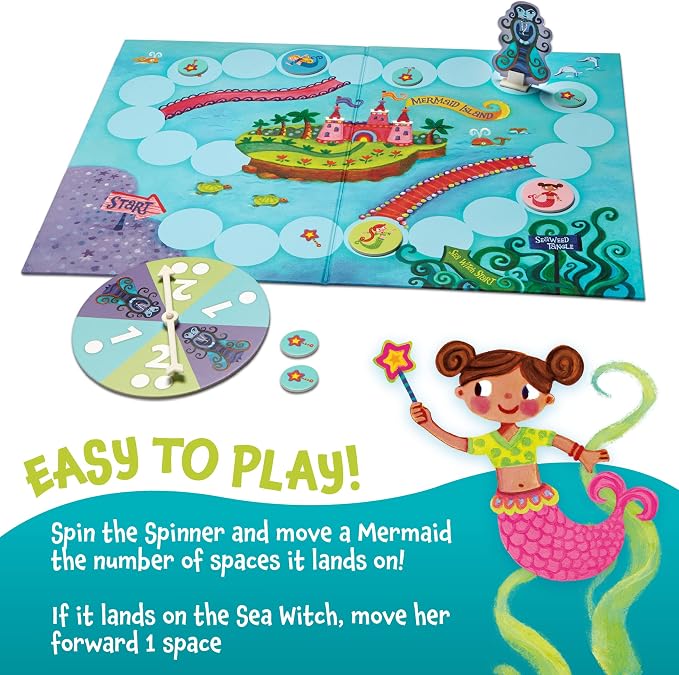 Peaceable Kingdom Mermaid Island Award Winning Cooperative Board Game for 2 to 6 Kids Ages 5+ | Award-winning cooperative game—collect the wands and free the mermaids before the sea witch wins. For 2-6 kids, ages 5+