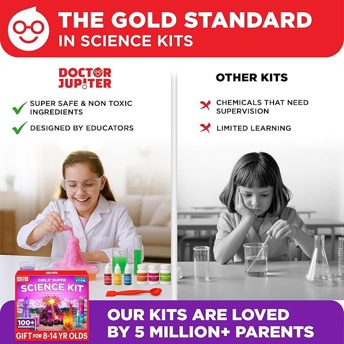 Doctor Jupiter Girls' Super Science Experiments Kit for Kids Ages 8+ | Science Kits for Kids Ages 8-12, Birthday Gift Ideas for Girls 8, 9, 10, 11, 12 Year Olds, STEM Educational Toys
