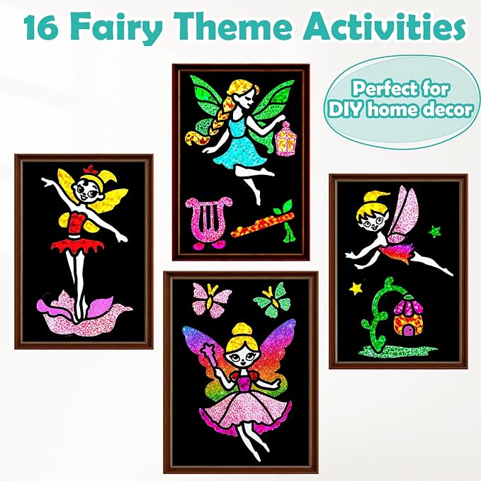 FUNNYB&G Foil Art Craft Kit for Kids, Sparkly Birthday Gift Toy for Girls | No Mess, Kids Ages 4-10 Create Sparkling Artwork, A Creative Gift for Birthdays, Holidays, Travel Activities,Screen-Free Fun
