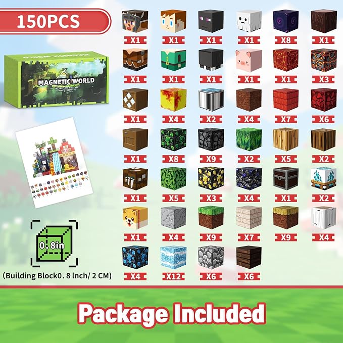 Intoypad 150PCS Magnetic Blocks, Magnetic Building Tiles STEM Toys for Kids | Creative 0.8in Magnetic Building Block Set with 150 Pieces, Magnet Cube Game STEM Learning Toy for Boys and Girls Ages 3+