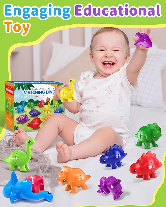 Number Dinosaur Toys for Kids 3-5, Montessori Learning Toys for 3 Year Old | Preschool Educational Toy, Toddler Boy Girl Gifts, Dino Travel Toy, Double-Sided Dinosaurs, Learn Numbers, Matching Game
