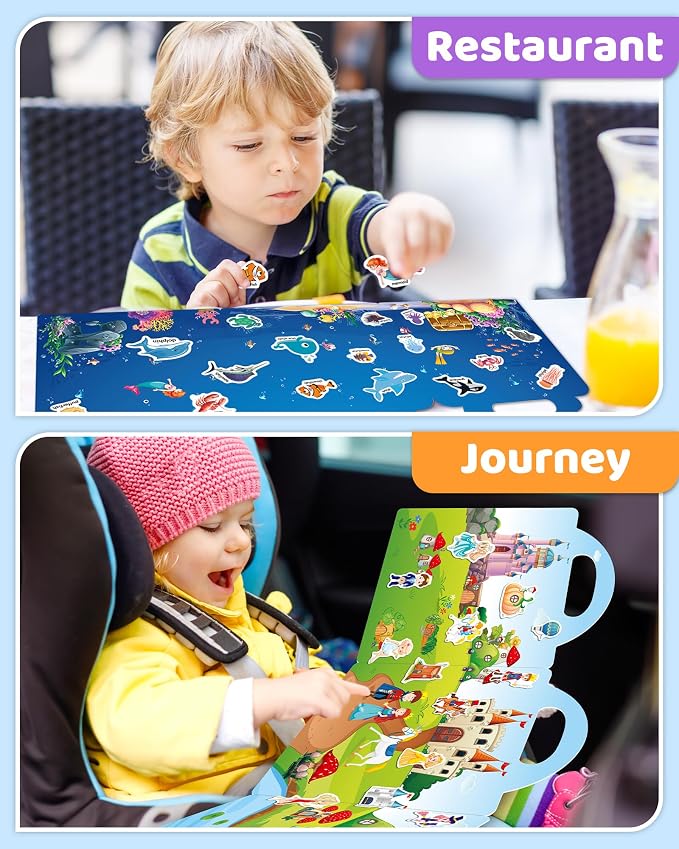 Benresive Reusable Sticker Book for Toddlers, Stickers for Kids, Travel Toy | Toddler Toys, Boys Girls Birthday Gifts, Airplane & Road Trip Essentials Kids, No Mess Waterproof Toddler Crafts Activities