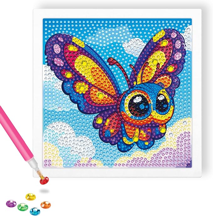 Reofrey Diamond Art Kits for Kids with Frame, 5D DIY Butterfly Diamond Painting Kits, Fun Arts and Crafts Gift for Girls & Boys Ages 4-12, Creative Educational Toy for Beginners (7x7 Inches)