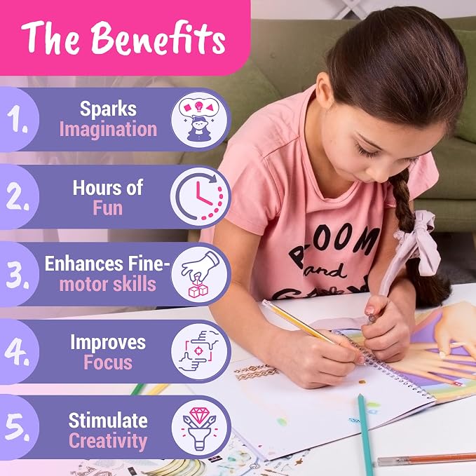 BSCOOL Sticker Book for Girls Hair Design & Nail Art Set. Sticker Book | Includes hairstyle and nail design activity books with guides; a creative birthday gift for kids ages 5 and up