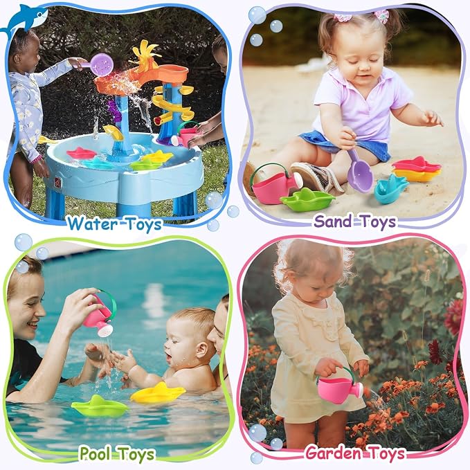 Baby Bath Toys, Mold Free Bath Toys Toddlers 2-4 | Fun Bath Time Play with Stacking Shark Boats, Watering Can & Scoop for Kids Ages 1-3, Toddler Gifts