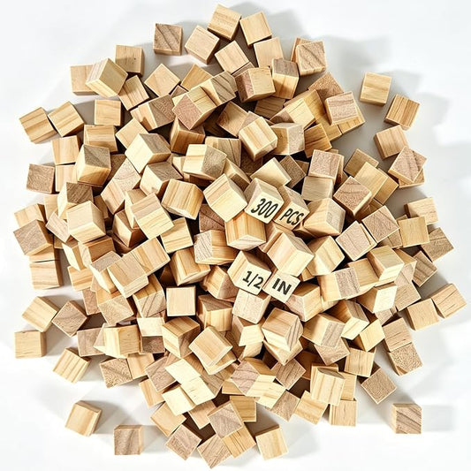 300Pcs Unfinished Wood Cubes,1/2Inch Wooden Blocks for Crafts | Blank Solid Wood Square Blocks for Painting, Craft Making, DIY,Building Model and Home Decor (300, 1/2 inch)