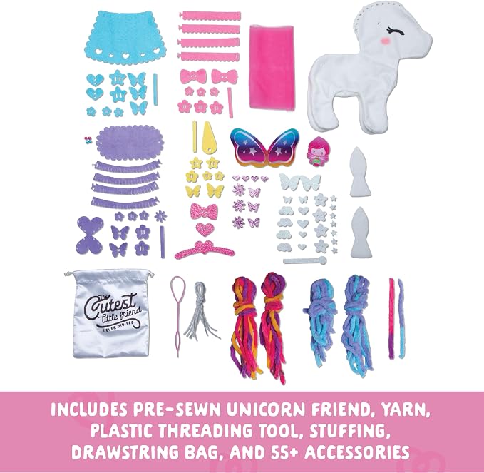 Craft- Tastic - Make a Friend Unicorn - Mini Sewing Kit, Arts and Crafts, Kids Crafts, Craft Kit Makes 1 Easy-to-Sew Stuffie with Accessories, Bonus Travel Tote Included Ages 6+