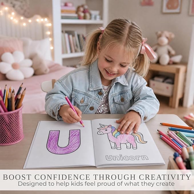 ZICOTO Fun Coloring Book for Kids - Set of 3 Cute Toddler Coloring Books | Educational Activity Water Color Pages with Simple Designs for Boys and Girls - Covers Alphabet, Numbers, Colors & Shapes