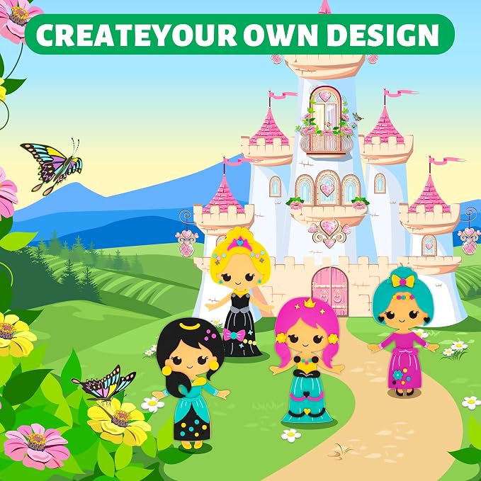 VKPI 4 Pieces EVA Foam Art Crafts Gift Kit, Creative Make Your Own Princess, Cartoon Foam Paper Craft Projects for Kids Ages 4+ Toddler, Preschool Learning Toy for Birthday Party Favor Supplies
