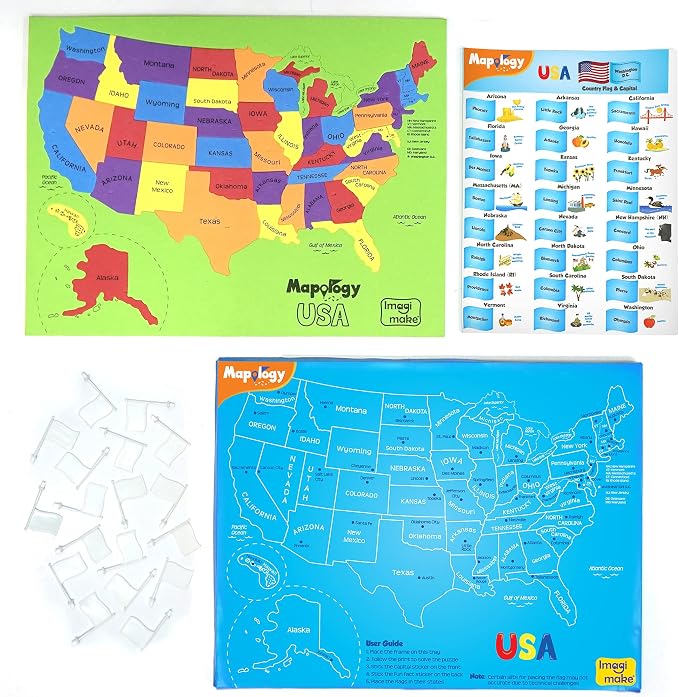 Imagimake Mapology USA Map Jigsaw Puzzle, Learn States, Capitals with Flags | 50 State Puzzle, Learn USA Capitals, Back to School Gift for Boys & Girls Ages 5,6,7,8,9,10,11,12 Years Old