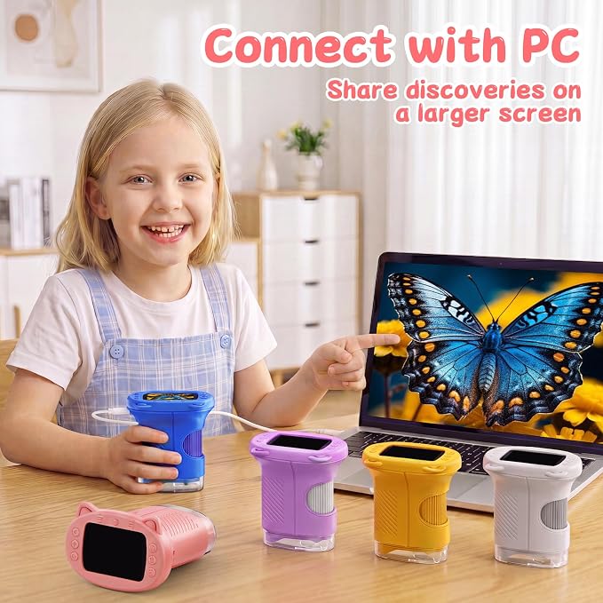 SEEKID Kids Microscope,1000X Handheld Digital Microscope (Pink) | 2.4" IPS Screen | Rechargeable Handheld | 8 LED Lights | STEM Toy for Exploring Science | Ages 5–12