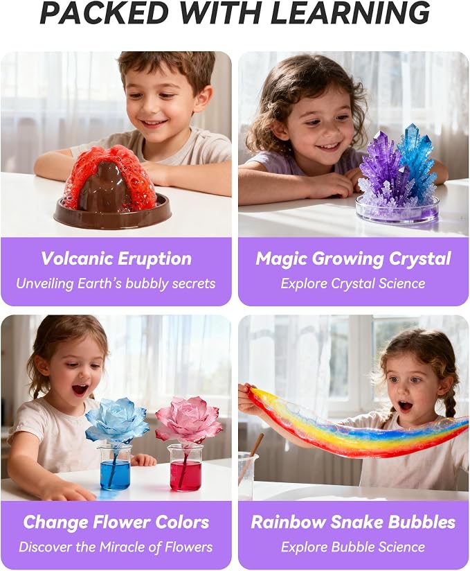 Melican 60+ Science Experiment Kit for Kids Ages 8+, STEM Educational Science Gifts for Kids, First Science Kit for Boys Girl Birthday | S.T.E.M Educational Project Toys for Boys Girls Birthday Gifts Ideas, Volcano, Chemistry Lab Tools Scientist Set