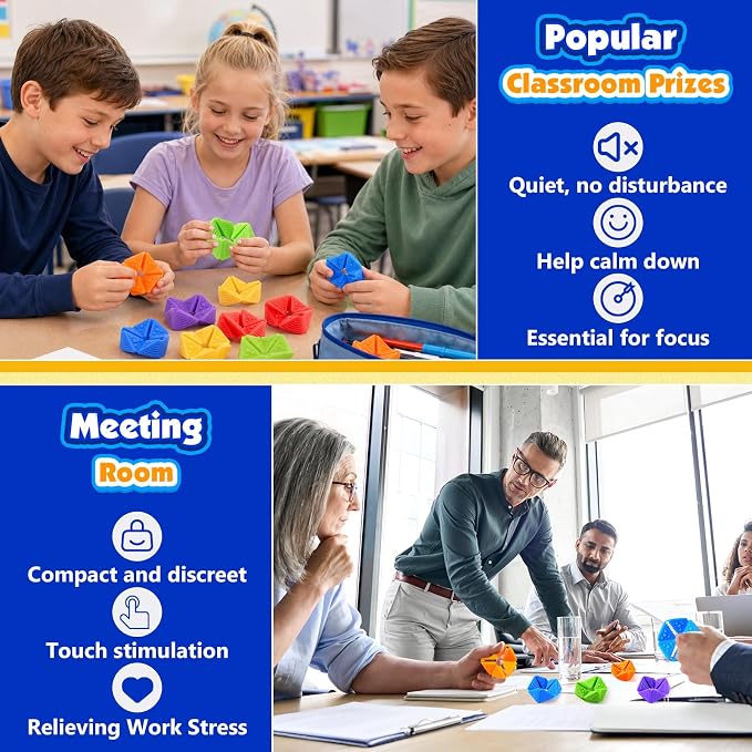 KLT Fidget Toys Bulk for Kids: 12 Pack Quiet Sensory Flip Toys with 4 Textures - Small Silicone Fidgets for Classroom Prize Box - Autism ADHD Calm Down Toys