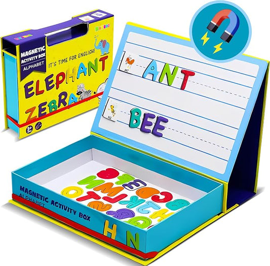 Magnetic Puzzle Book for Kids Ages 4-8, 76-Piece Alphabet & Animal Set | Educational Magnetic Book with Dress-Up Activities, Jigsaw Fridge Magnets, Travel-Friendly STEM Learning Toy