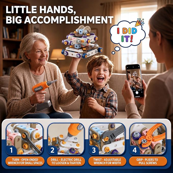 2026 New Kids Tool Set, 211 Pcs STEM Building Toys for Ages 3-8 | Tools for Kids, Toddler Tool Set, Building Toys for Kids Ages 4-8, Erector Sets for Kids Ages 4-8, Toy Building Sets