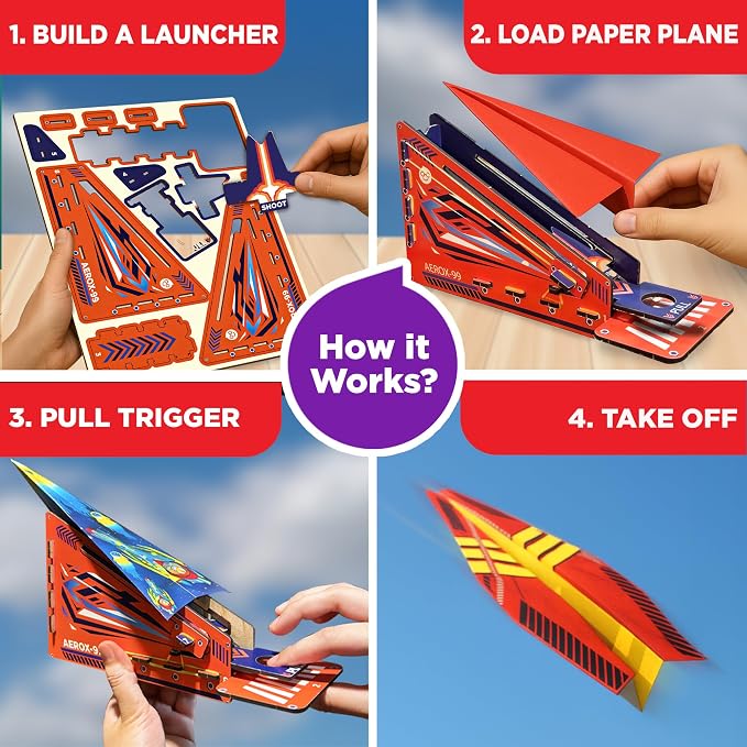 Doctor Jupiter Paper Airplane Launcher Kit for Kids Ages 6+, Birthday Gifts | Gift Ideas for Boys & Girls Ages 6,7,8,9,10,11,12, Paper Airplane Book, STEM Launcher Toy