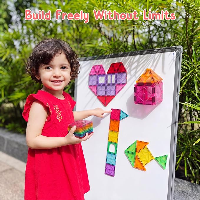 Bmag Magnetic Tiles Building Blocks Set with 2 Cars 100Pcs, Designed for Open-Ended Building and Versatile Play, Gifts for STEM Support and Parent-Child Interaction for Kids Aged 3+