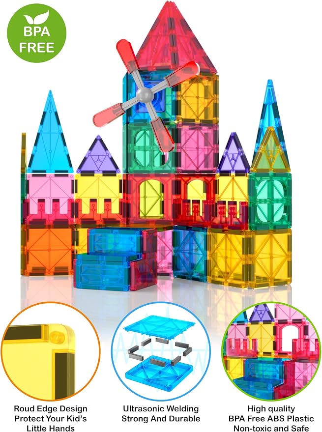 Jasonwell 100pcs Magnetic Tiles Building Blocks Set for Boys Girls Preschool Educational Magnet Construction Kit Stacking STEM Toys Christmas Birthday Gift for Kids Toddler 3 4 5 6 7 8 9 10 + Year Old