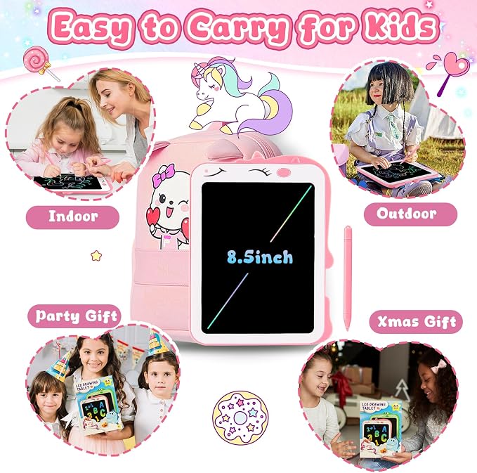 Teriph LCD Writing Tablet for Kids, Unicorn Girl Toys, Toddlers Toys Drawing Board, Educational Doodle Pad Kid Toy for 3 4 5 6 7 8 Year Old Girls Boys Easter Birthday Party Xmas Gift, 8.5inch & Pink