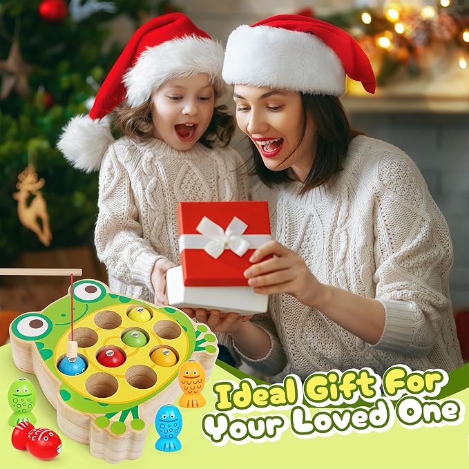 Wooden Fishing Games for Kids 3+,Montessori Magnetic Toys Early Fine Motor Skills Learning Color Sorting & Hand-Eye Coordination Magnet Game Easter Basket Stuffers for Kids Boys Grils