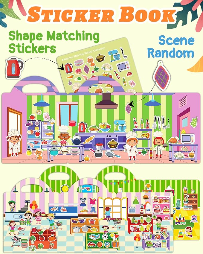 Benresive Reusable Sticker Book for Toddlers, Stickers for Kids, Travel Toy | Toddler Toys, Boys Girls Birthday Gifts, Airplane & Road Trip Essentials Kids, No Mess Waterproof Toddler Crafts Activities