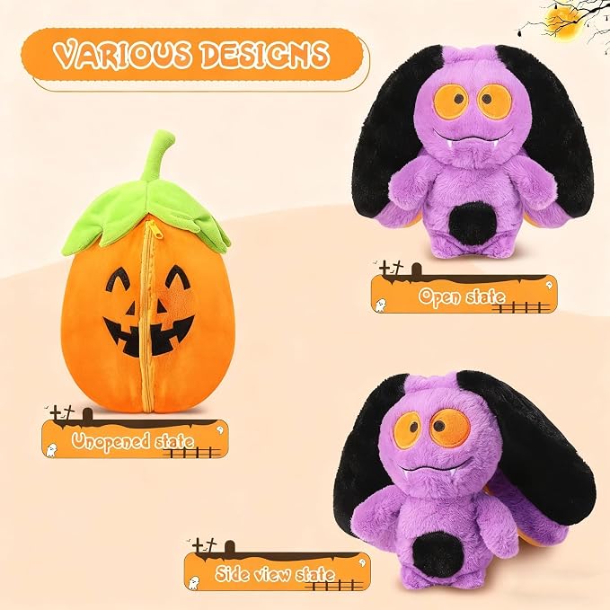 MIAODAM Halloween Pumpkin Bat Plush, Soft Reversible Stuffed for Kids