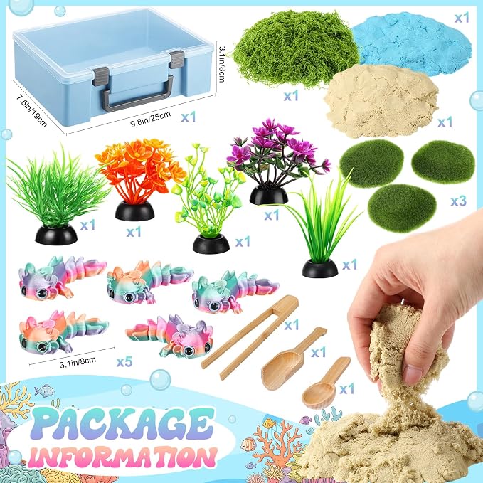 Jenaai Axolotl Sensory Bin Axolotl Sandbox Sand Kit Sensory Bin Filler Education Activities DIY Making Kit for Pretend Learning Game Play Ideal Decorations Gift Spring Sorting Counting Training