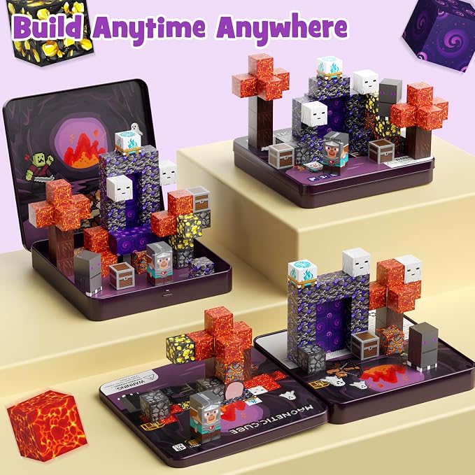WMXDU Travel Magnetic Blocks Set: Bottle-Light Role Play for Boys 3-8 | Keeps Boys Quiet & Focused 45+ Min on Trips, Strong Magnets Hold 15 Cubes without Toppling, Iron Box