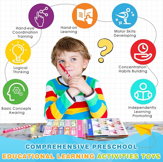 Fuutreo Montessori Busy Book for Toddlers 24 Themes Preschool Learning Binder with Stickers, Cognitive and Sensory Activities for Kids Ages 2-4 Educational Gift for Boys Girls with Gift Box Packaging
