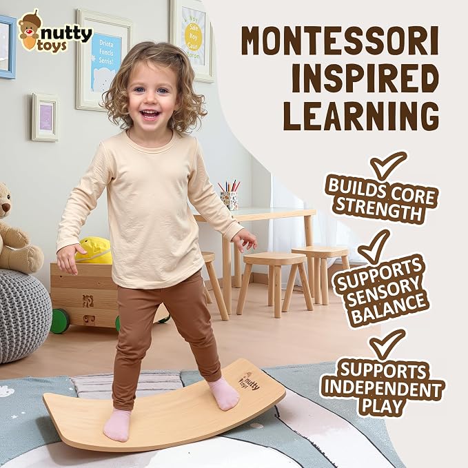 NUTTY TOYS Montessori Wooden Wobble Board for Kids & Adults -100% Natural Wood Balance Board, Waldorf Toddler Balancing Toy, Unique Boy Girl Open Ended Toy Best Valentines Day & Easter Gifts Idea 2026