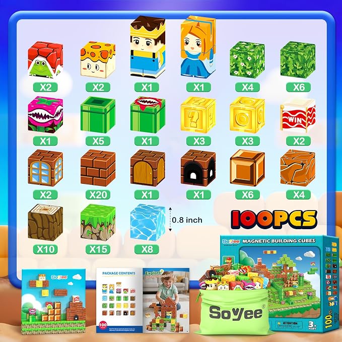 Magnetic Blocks 100PCS Building Cubes Kids Boys Girls Toys for Ages 3+ | STEM Sensory Learning Building Magnet Toys for Ages 3-5 5-7 8-10 10-12, Christmas Birthday Gifts for Kids Boys Girls