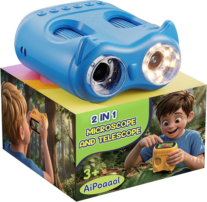 1000X Digital Microscope for Kid Handheld: 2-in-1 Telescope Portable STEM Toy - Birthday Gift for Boy Girl - Science Kits 10X Magnifying Glass for Age 3-8 8-12 USB Gadget Blue
