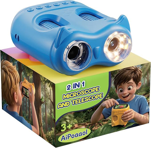 1000X Digital Microscope for Kid Handheld: 2-in-1 Telescope Portable STEM Toy - Birthday Gift for Boy Girl - Science Kits 10X Magnifying Glass for Age 3-8 8-12 USB Gadget Blue