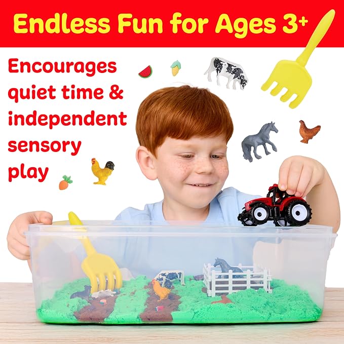 Creativity for Kids Sensory Bin: Farm | Calming, Screen-Free Play with Sand, Animals & Tools | Summer Activities for Toddlers | Back to School Fun (Ages 3+)