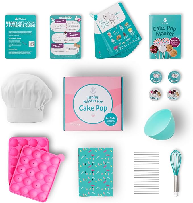 Kids Cake Pop Maker Kit | Real Reusable Baking Tools | Ages 6-12 | Cake Pop Making Set | Visual Recipe Cards | STEM DIY Baking Activity | Screen Free Fun | Birthday Christmas Gift