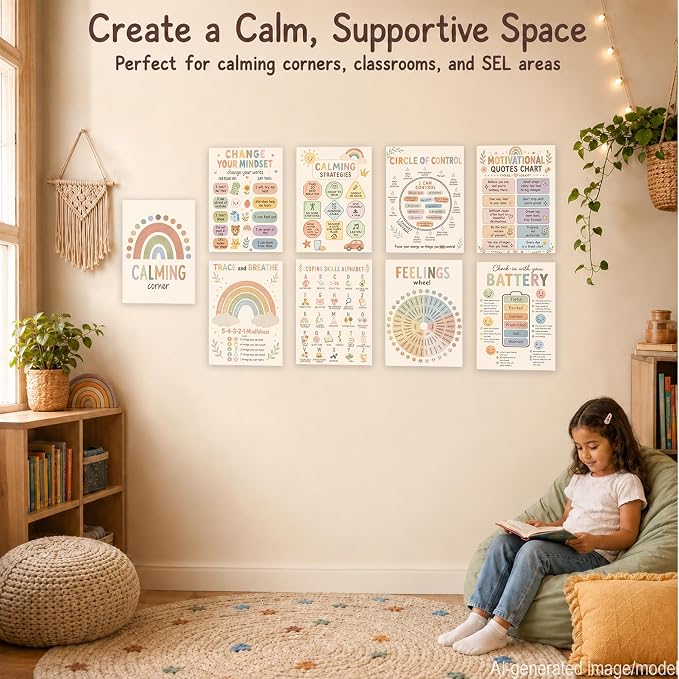 10''x14'' Calming Corner Posters Set of 9 , Calm Down Corner Supplies