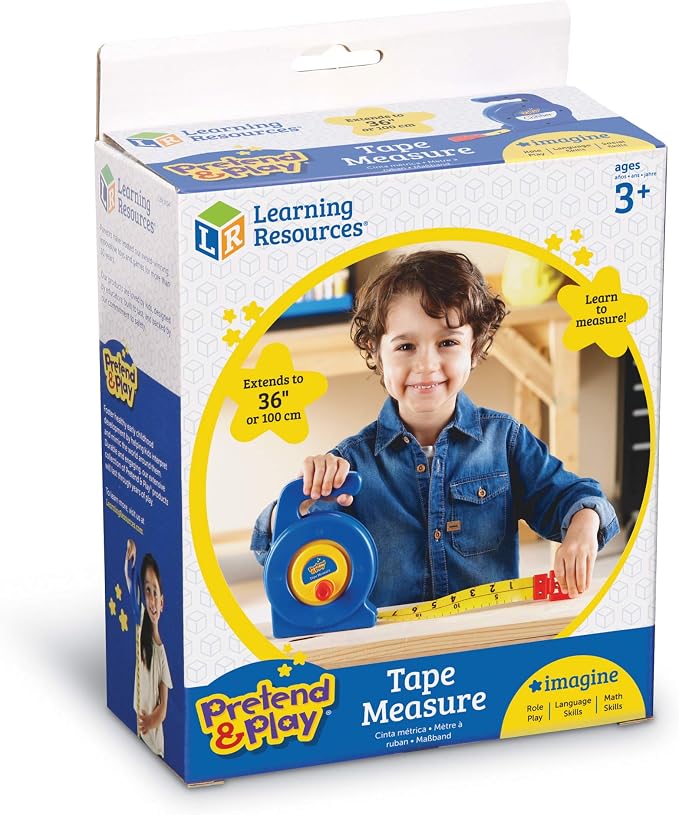 Learning Resources Pretend Play 3" Long Tape Measure - Kids Construction Toys, Preschool Activities, Pretend Play For Toddlers , Height Measurement Counting Tool, Fine Motor Skills, Homeschool