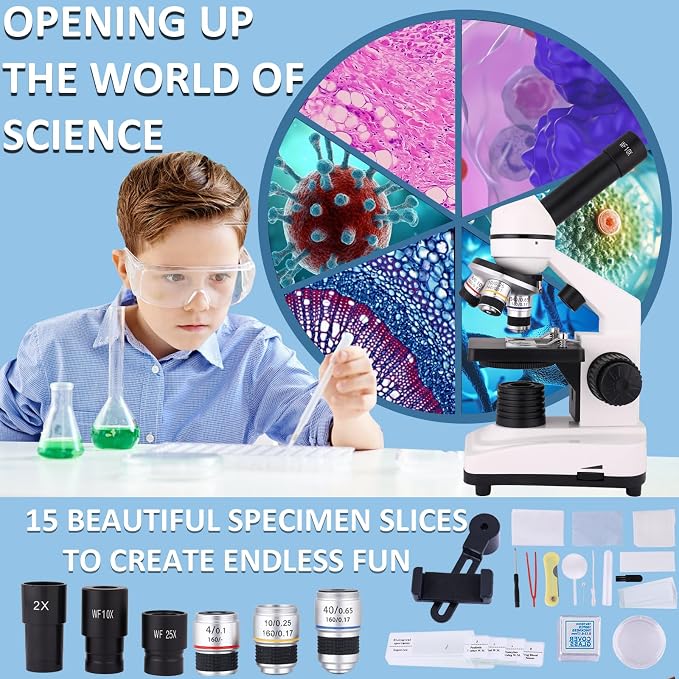 Herwicm Microscope for Adults & Kids,40x-2000x Compound Microscope with Dual LED Illumination,Great for School Labs & Home Schooling