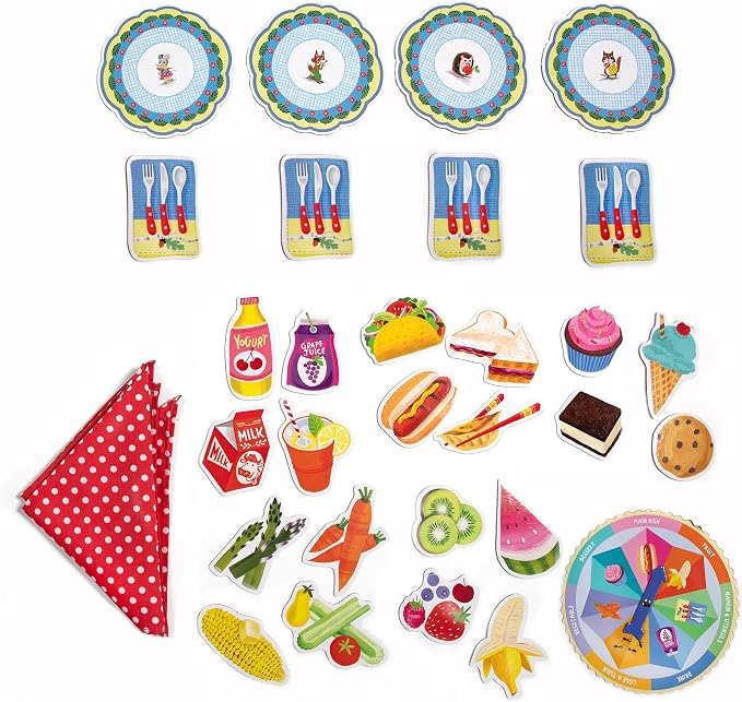 eeBoo: Spin to Play Picnic - Game for Kids, Gather Food with Friends, Preschool, Ages 3+, 2-4 Players, 15-25 Min Playing Time