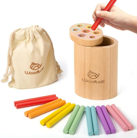 Montessori Sorting Sticks Toy, Wooden Sensory Toy for Toddlers Ages 1-3 | 7 Color Matching Game, Fine Motor Skills, Color Cognition Activity, 18 Month Old Toys, Birthday Gift for Boys and Girls