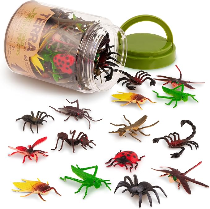 Terra by Battat Insect World Bug Toys, 60 Mini Figures in Tube, Insects | 60-Piece Set with 12 realistic bug designs including ants, spiders, scorpions, dragonflies, and more in a tube, 3+ Years