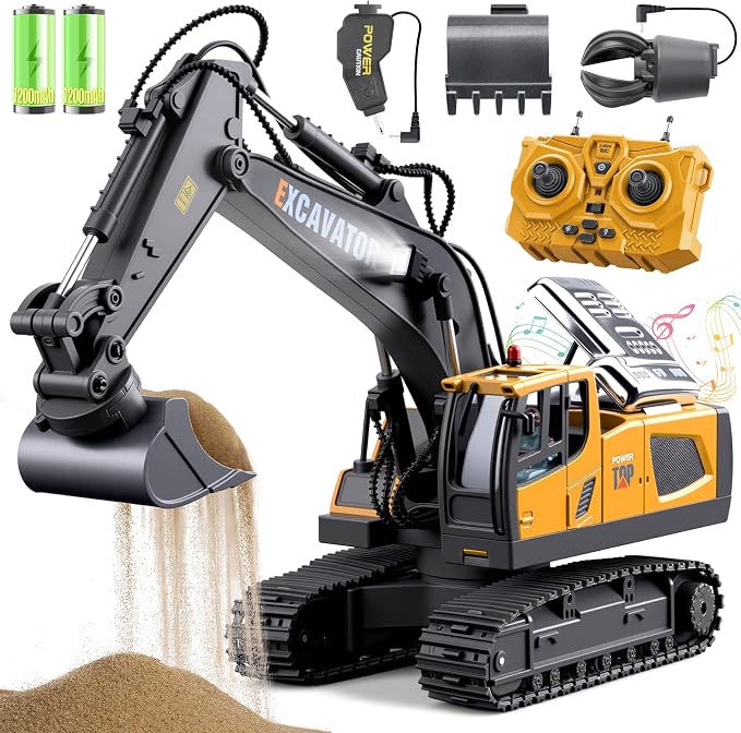 Remote Control 3-in-1 Excavator Toys, 13 Channel 1:20 RC Construction Truck | 680°Rotation, RC Car Digger Vehicles Toys, Christmas Birthday Gifts for 3 4 5 6 7 8 9 10 11 12 Year Old Boys Girls Kids