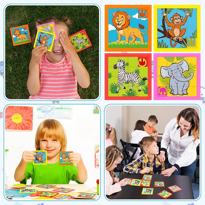 Simgoing 24 Pcs Animals Slide Puzzle for Kids Fun Brain Teaser Toys Games Develops Student Cognitive Problem Skills Small Sliding Puzzle for Back to School Gift Classroom Home Vbs Party Learning