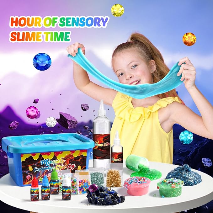 UIVIEHIR Science Exploring Slime Kit for Kids, Crunchy Slime, Stress Relief, Minerals DIY Toy, Party Favors for Girl Boys 6 7 8 9 10 11 12