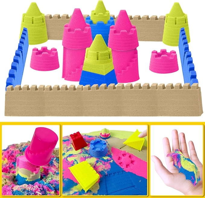 ESSENSON Sensory Bin Play Sand Kit for Kids, 4lbs Magical Sand | Construction Set Toy Truck, Pretend Play Beach Toy, Sandbox
