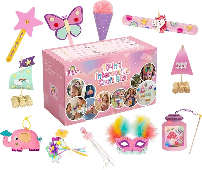 QuTZ 10-in-1 Interactive Craft Box, Crafts that Become Toys for Kids 4-8 | Everything pre-cut & ready. One project per box. 20+ materials (LED strips, snap bracelets, floating craft).