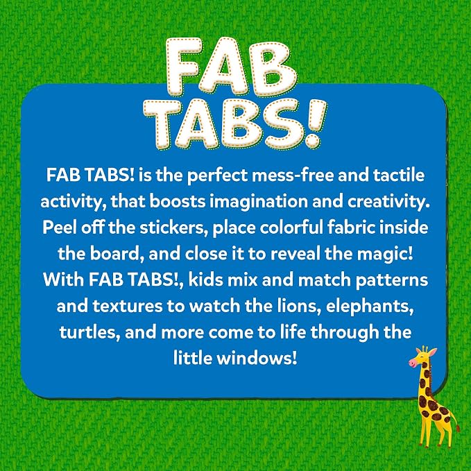 Skillmatics Fab Tabs – Animals, Sensory Fabric Art, Sewing Craft Kit | Peel & Stick Sticker Activity, Mess-Free Play, Travel Toy, Gifts for Boys & Girls Ages 4, 5, 6, 7, 8, 9