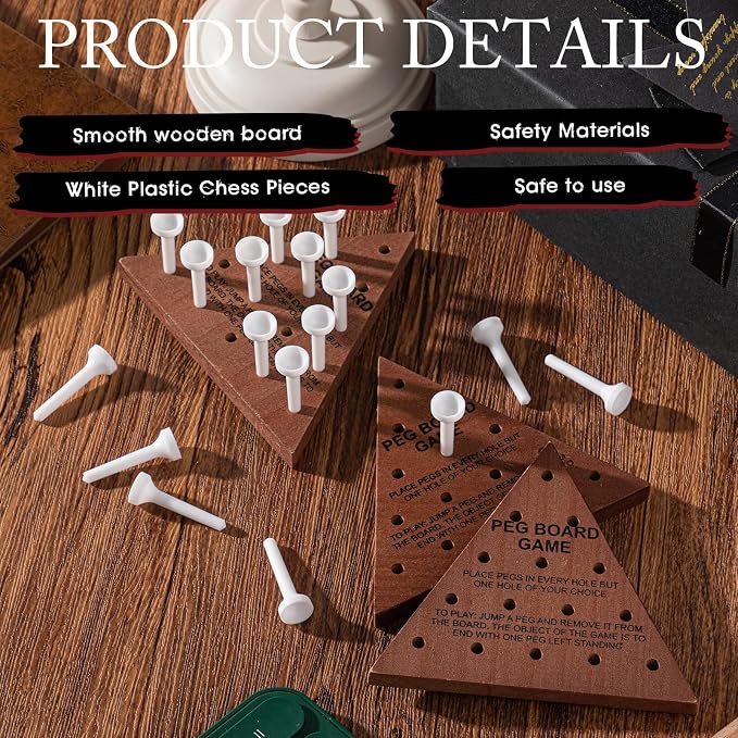 Zhanmai 10 Sets Wooden Triangle Peg Travel Game, White Peg Dark Brown Board